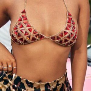 Plus Gemstone Decor Chain Bra